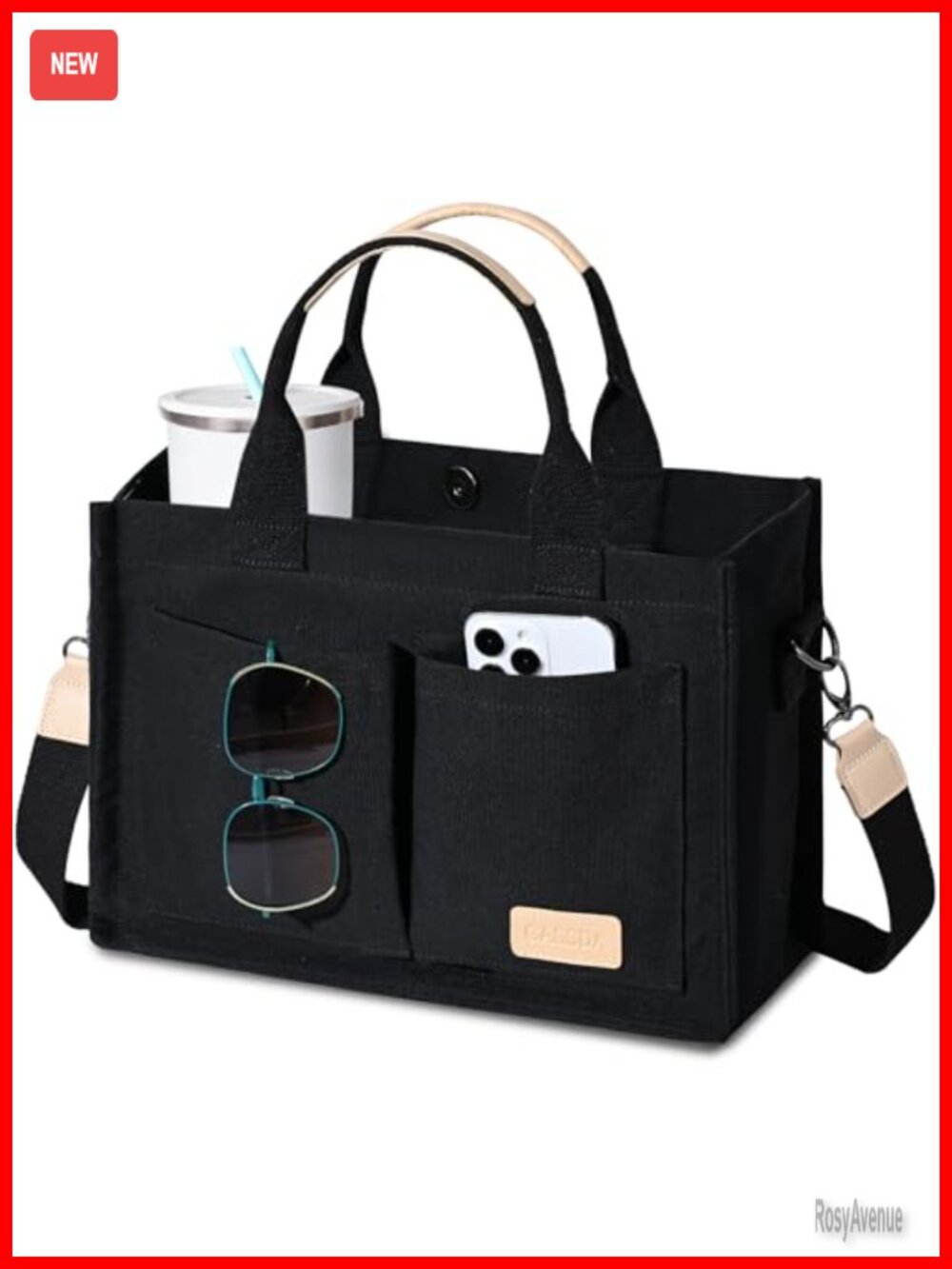 Canvas Tote Bag Crossbody Work Purse with Pockets Top Handle Satchel Travel